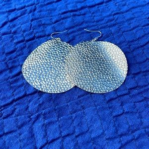 Large Round metallic silver dangle earrings